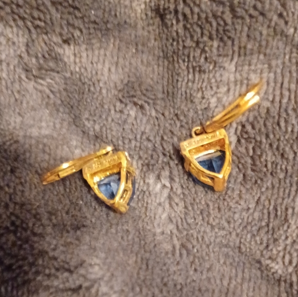 18k gold over 925 sterling silver. Faux Tanzanite earrings. 1" long×1/4"wide. - Picture 2 of 2